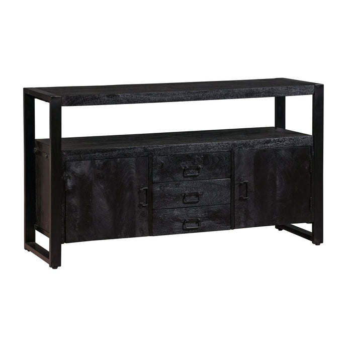 Mangohouten Dressoir Britt Black 140 cm met 3 lades en 2 deuren Mahom