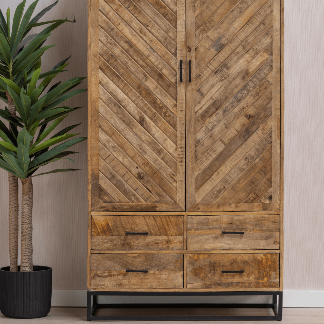 Mangohouten Kast 100 cm met 4 lades en 2 deuren