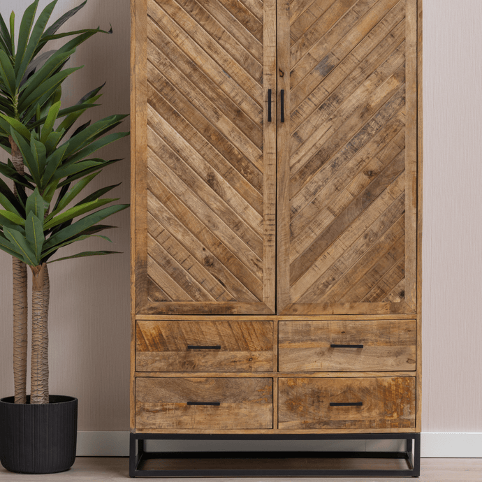 Mangohouten Kast Reno 100 cm met 4 lades en 2 deuren Mahom