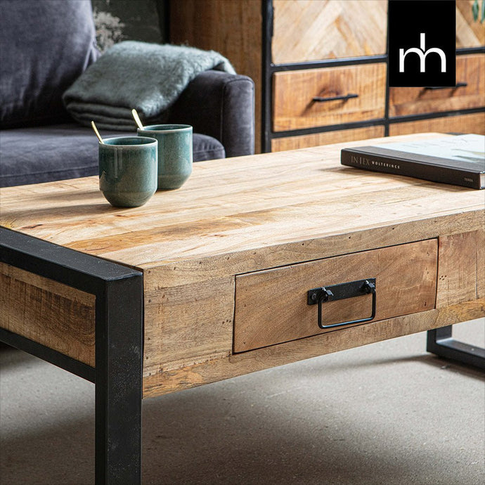 Mangohouten Salontafel Britt 120 cm met 2 lades Mahom