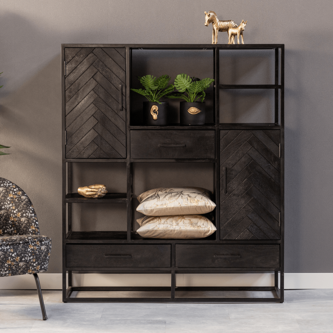 Mangohouten Vakkenkast 120 cm Black