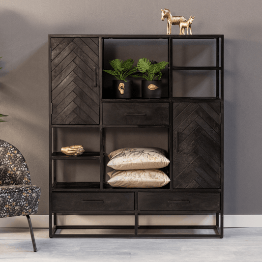 Mangohouten Vakkenkast Toronto Black 120 cm Mahom