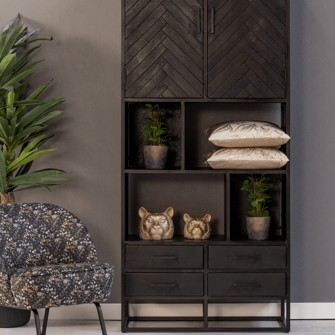 Mangohouten Vakkenkast Toronto Black 90 cm Mahom