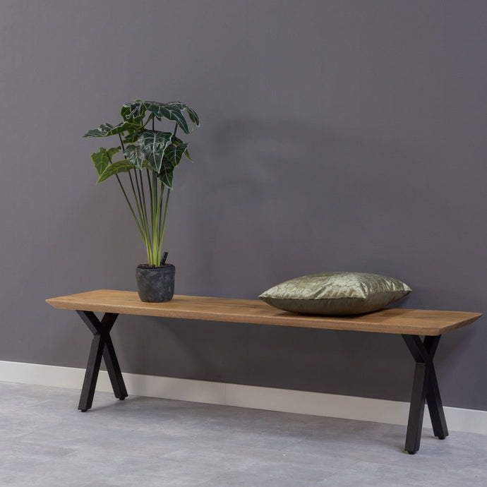 Mangohouten Eetkamerbank Salerno X-poot, taps 160x40 cm Mahom