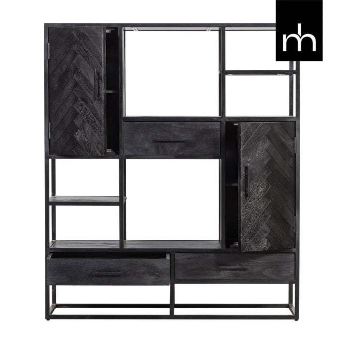 Mangohouten Vakkenkast Toronto Black 120 cm Mahom