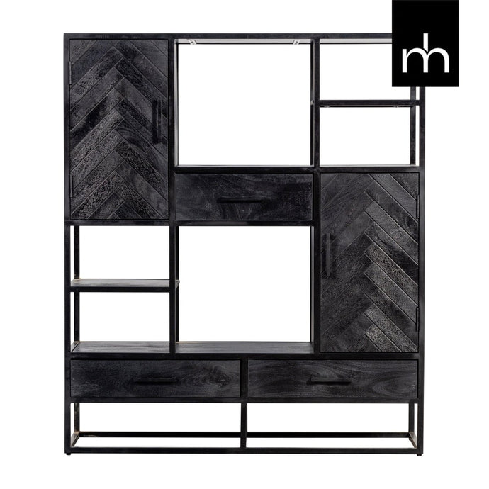 Mangohouten Vakkenkast Toronto Black 120 cm Mahom