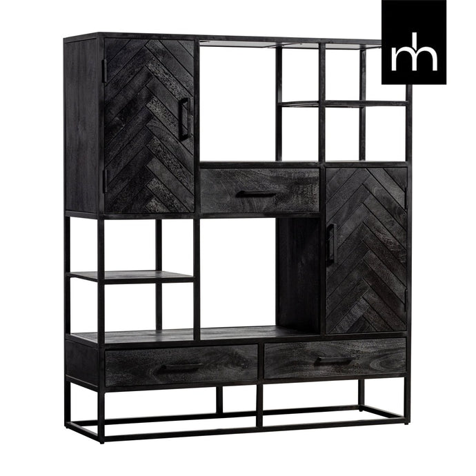 Mangohouten Vakkenkast Toronto Black 120 cm Mahom