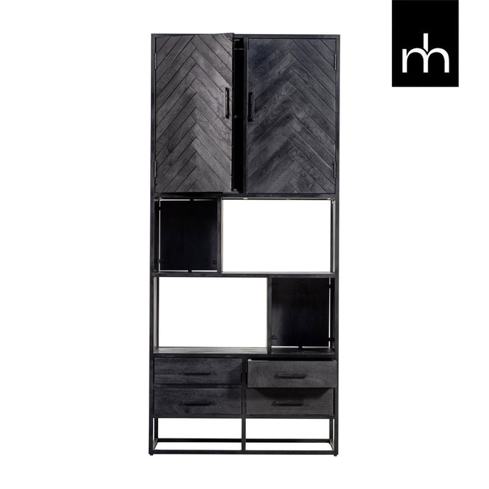 Mangohouten Vakkenkast Toronto Black 90 cm Mahom