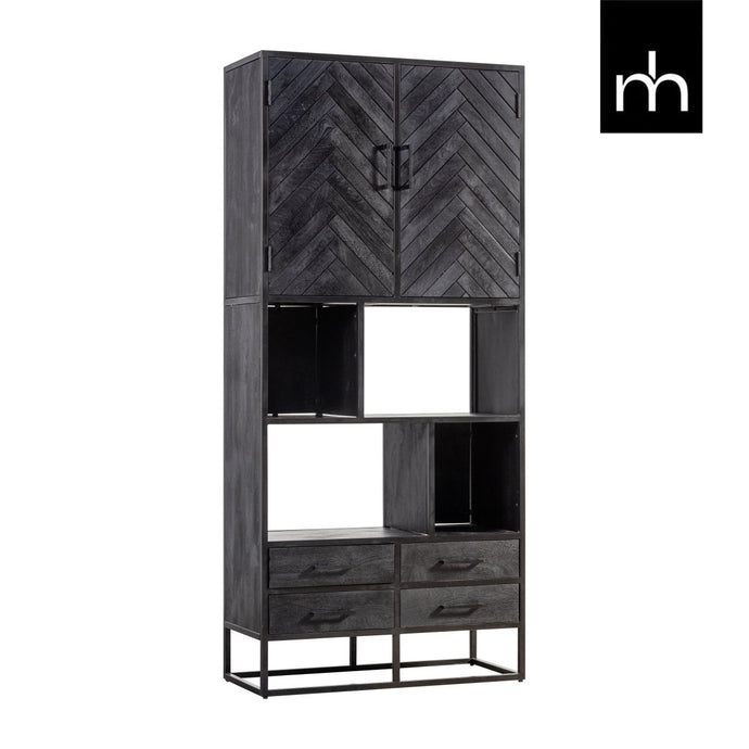 Mangohouten Vakkenkast Toronto Black 90 cm Mahom