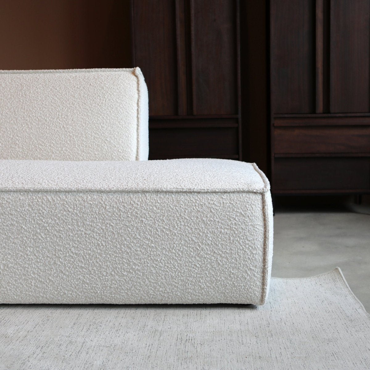 Hoekbank Links Bouclé Beige zijaanzicht 