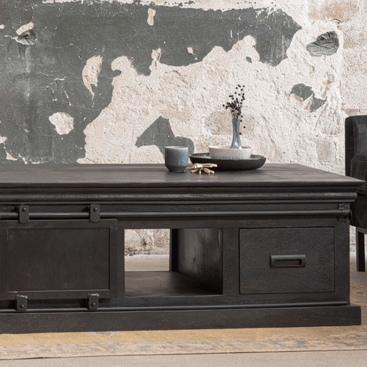 Mangohouten Salontafel Portland Black 120 cm 4 lades Mahom