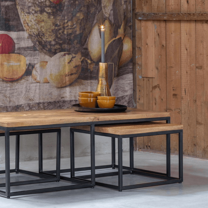 Mangohouten Salontafelset Miami met 3 tafeltjes Mahom