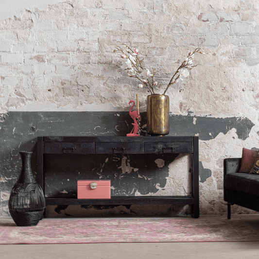 Mangohouten Sidetable Britt Black 3 lades 150 cm Mahom