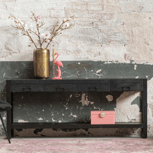 Mangohouten Sidetable Britt Black 4 lades 180 cm Mahom